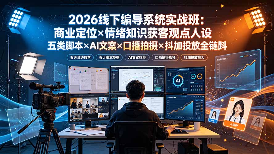 （19501期）2026线下编导系统实战班：商业定位×情绪知识获客观点人设五类脚本×AI文案×口播拍摄×抖加投放全链路-翌晨科技网