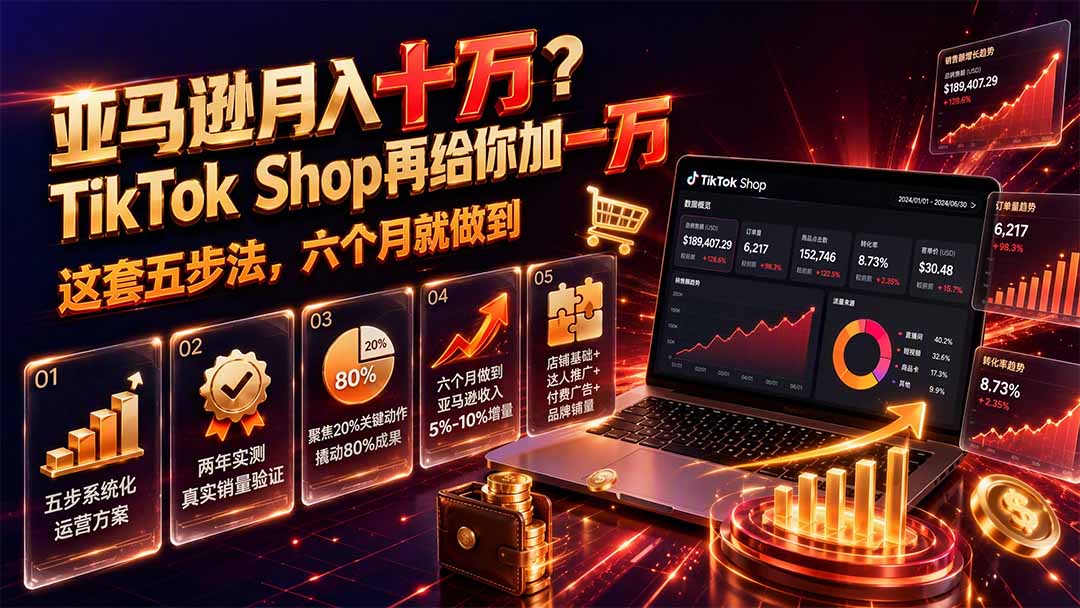 （19643期）亚马逊月入十万？TikTok Shop再给你加一万——这套五步法，六个月就做到【原创双语字幕】-翌晨科技网