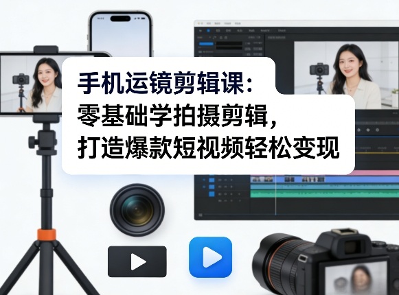 手机运镜剪辑课：零基础学拍摄剪辑，打造爆款短视频轻松变现-翌晨科技网