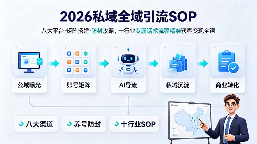 （19248期） 2026私域全域引流SOP｜八大平台·矩阵搭建·防封攻略，十行业专属话术流程精准获客变现全课-翌晨科技网
