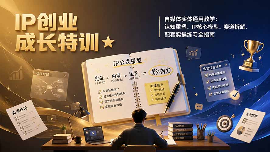（19567期）IP创业成长特训★自媒体实体通用教学：认知重塑、IP核心模型、赛道拆解、配套实操练习全指南-翌晨科技网