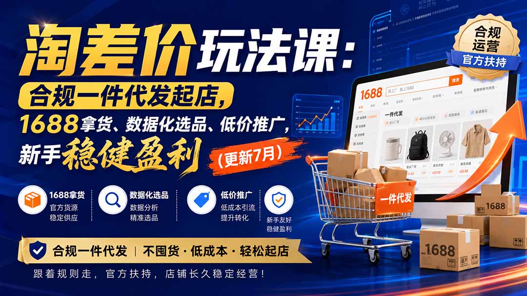 （20028期）淘差价玩法课：合规一件代发起店，1688拿货、数据化选品、低价推广，新手稳健盈利(更新8月)-翌晨科技网