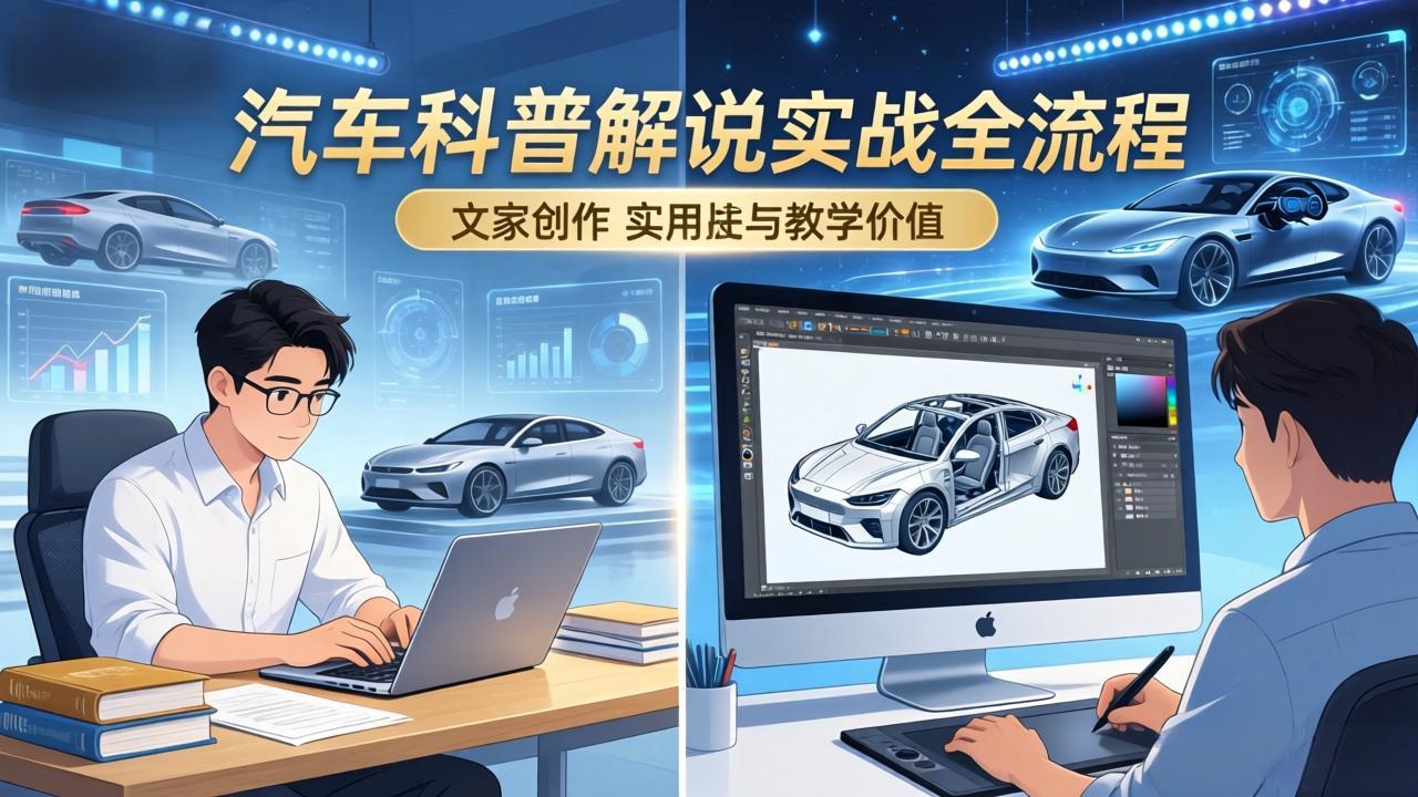 （17665期）抖音汽车科普解说实战：文案+动画+画面处理+去水印全流程，打造专业汽车科普视频-翌晨科技网