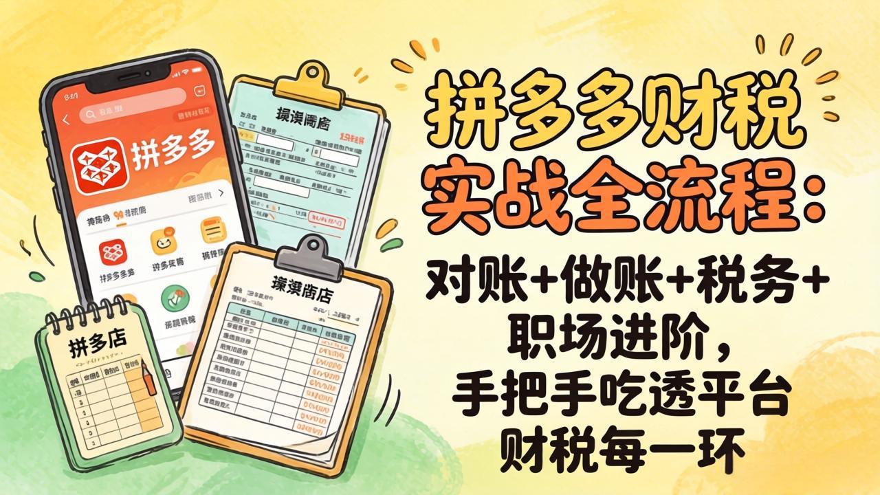 （17678期）拼多多财税实操全流程：对账+做账+税务+职场进阶，手把手吃透平台财税每一环-翌晨科技网