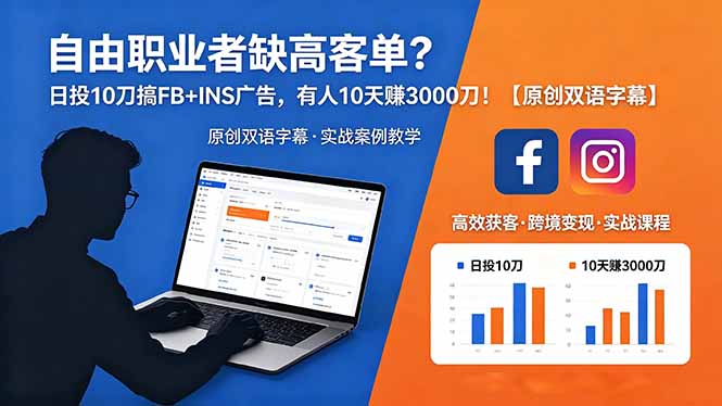 （18489期）自由职业者缺高客单？日投 10 刀搞 FB+INS 广告，有人 10 天赚 3000 刀！【原创双语字幕】-翌晨科技网