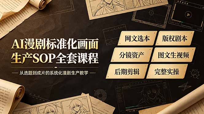 （19401期）AI漫剧标准化画面生产SOP全套课程-更新，网文选本版权剧本分镜资产全覆盖，图文生视频后期剪辑完整实操教学-翌晨科技网