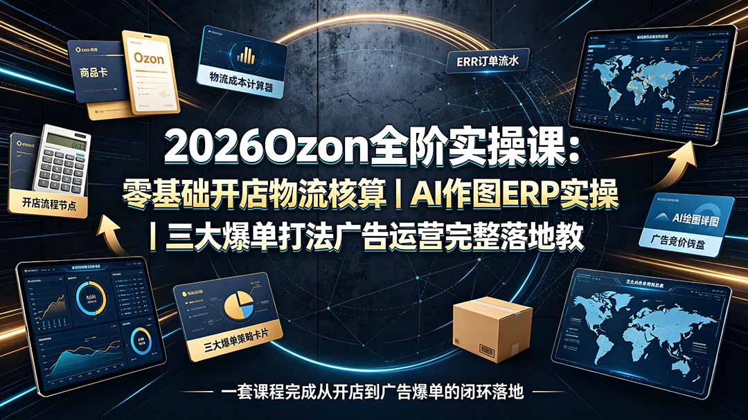 （19400期）2026Ozon全阶实操课：零基础开店物流核算｜AI作图ERP实操｜三大爆单打法广告运营完整落地教程-翌晨科技网