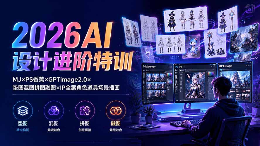（19569期）2026AI设计进阶特训：MJ×PS香蕉×GPTimage2.0×垫图混图拼图融图×IP全案角色道具场景插画-翌晨科技网