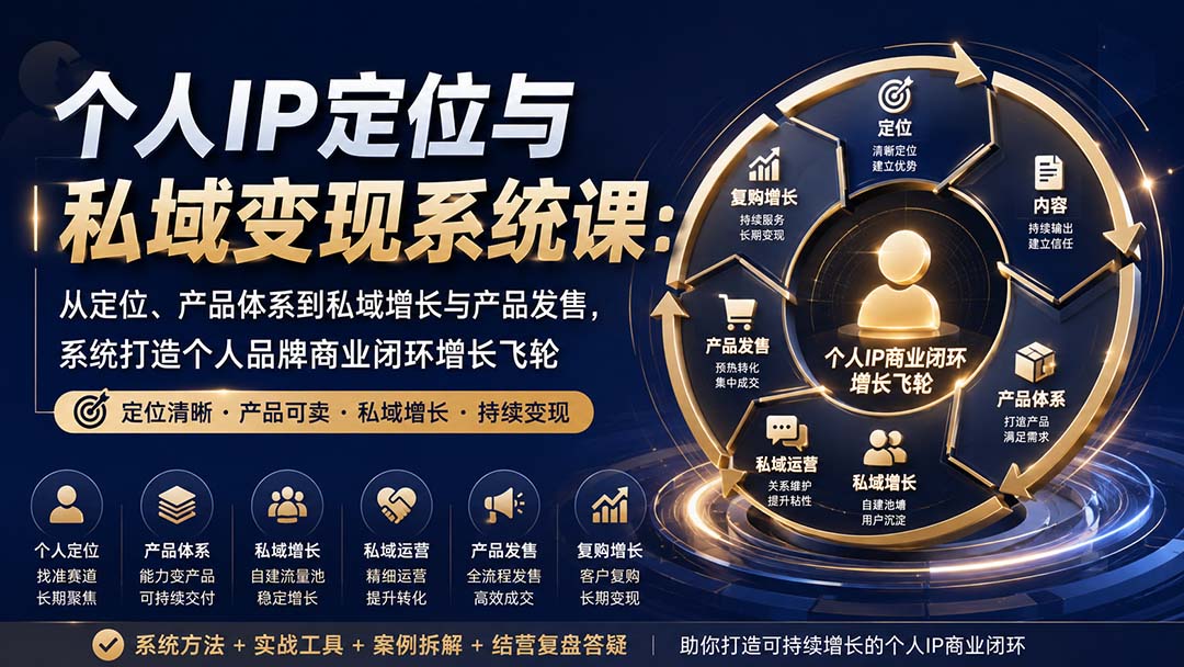 （20143期）个人IP定位与私域变现系统课：从定位、产品体系到私域增长与产品发售，系统打造个人品牌商业闭环增长飞轮-翌晨科技网