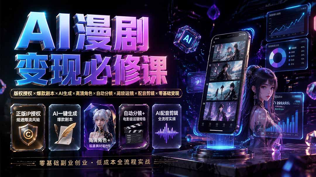 （19664期）AI漫剧变现必修课：版权授权×爆款剧本×AI生成×高清角色×自动分镜×高级运镜×配音剪辑×零基础变现-翌晨科技网