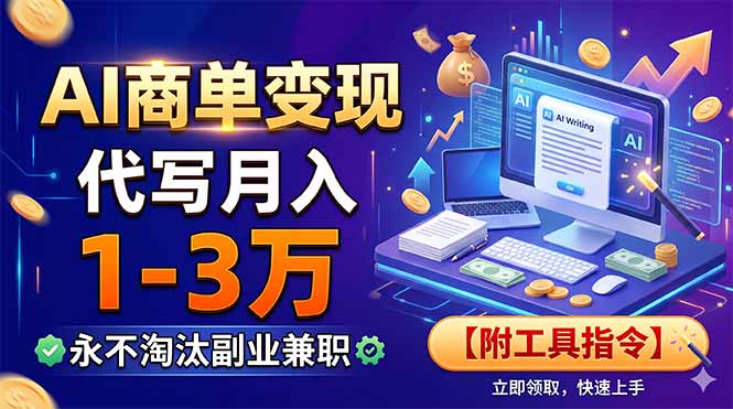 （19102期）AI商单变现，靠代写月入1-3万，永不淘汰副业兼职【附工具指令】-翌晨科技网