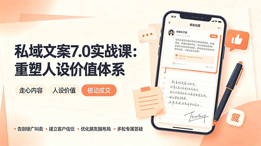（19313期） 私域文案实战课7.0：重塑人设价值体系｜-告别硬广推销×走心内容×自我价值塑造，实现被动成交-翌晨科技网
