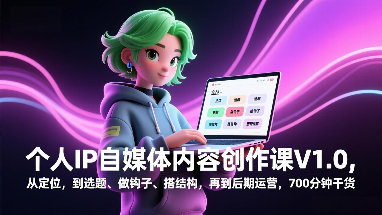 （17331期）个人IP自媒体内容创作课V1.0，从定位，到选题、做钩子、搭结构，再到后期运营，700分钟干货-翌晨科技网