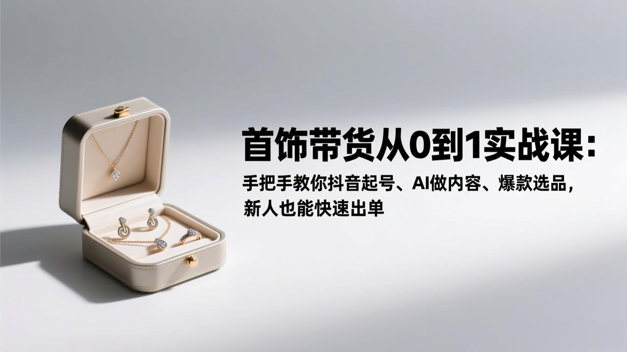 （17178期）首饰带货从0到1实战课：手把手教你抖音起号、AI做内容、爆款选品，新人也能快速出单-翌晨科技网