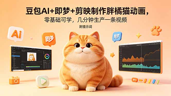 (18431期)豆包AI+即梦+剪映制作胖橘猫动画,零基础可学,几分钟生产一条视频,附提示词-翌晨科技网