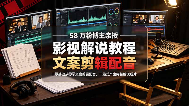 （19160期）58 万粉博主荧幕春秋亲授影视解说教程｜零基础从零学文案剪辑配音，一站式产出完整解说成片-翌晨科技网
