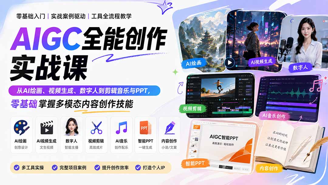 （20065期）AIGC全能创作实战课：从AI绘画、视频生成、数字人到剪辑音乐与PPT，零基础掌握多模态内容创作技能-翌晨科技网