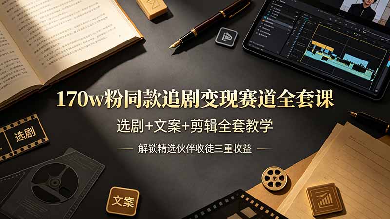 （19168期）170w粉博主同款追剧变现赛道全套课-更新，选剧+文案+剪辑全套教学，解锁精选伙伴收徒三重收益-翌晨科技网