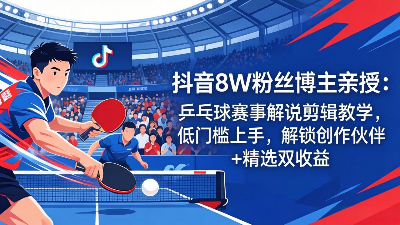 （18069期）抖音8W粉丝博主亲授：乒乓球赛事解说剪辑教学，低门槛上手，解锁创作伙伴+精选双收益-翌晨科技网