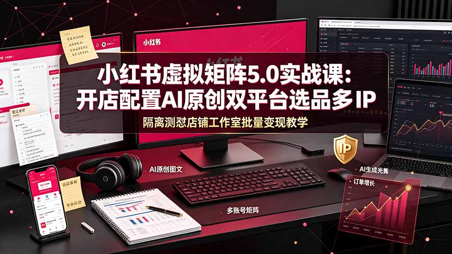 （19521期）小红书虚拟矩阵5.0实战课：开店配置｜AI原创｜双平台选品｜多IP隔离｜测怼店铺工作室批量变现实操教学-翌晨科技网