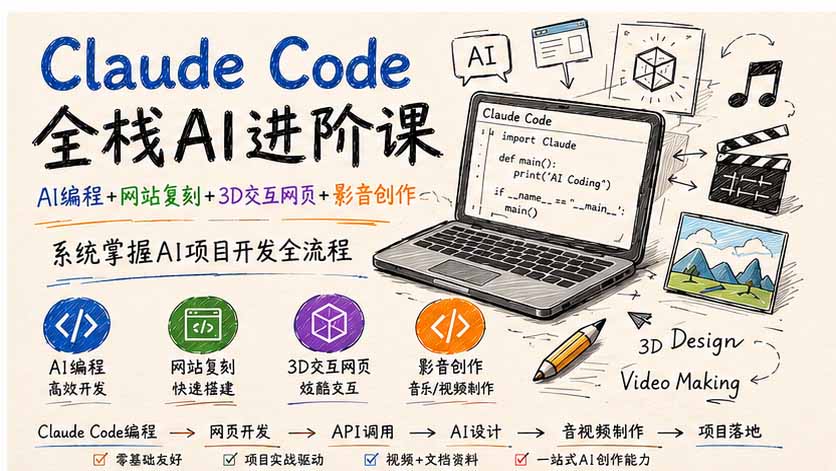 （19735期）Claude Code全栈AI进阶课；AI编程+网站复刻+3D交互网页+影音创作，系统掌握AI项目开发全流程-翌晨科技网
