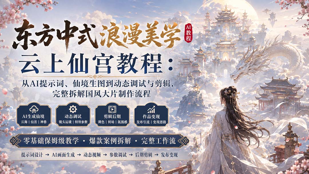 （20147期）东方中式浪漫美学云上仙宫教程：从AI提示词、仙境生图到动态调试与剪辑，完整拆解国风大片制作流程-翌晨科技网