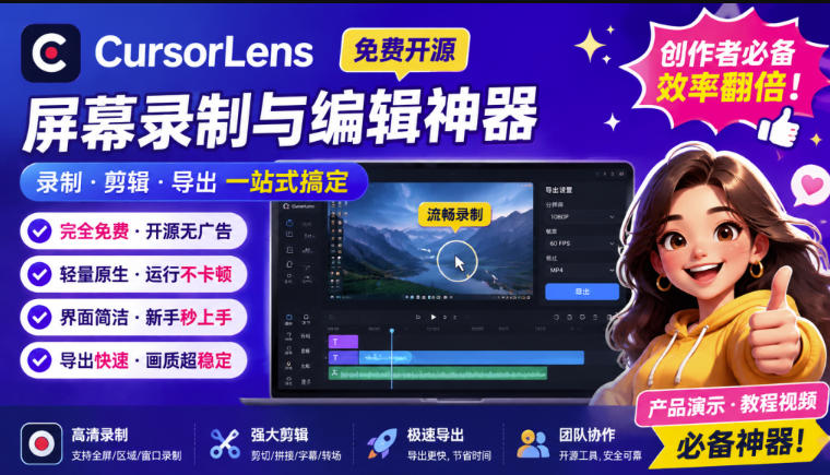 (19971期)CursorLens免费开源录屏工具,支持自动缩放,教程视频录制必备神器-翌晨科技网