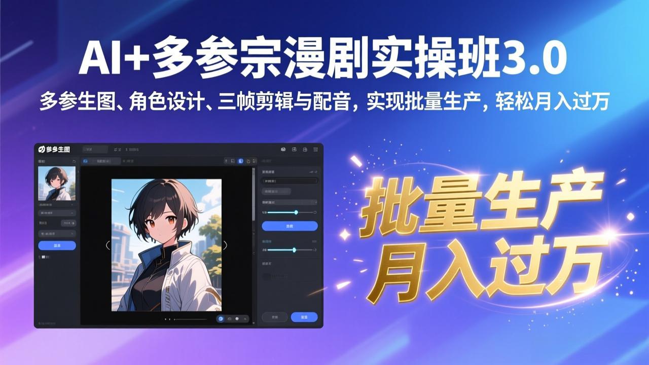 （17283期）AI+多参宗漫剧实操班3.0：多参生图、角色设计、三帧剪辑与配音，实现批量生产，轻松月入过万-翌晨科技网