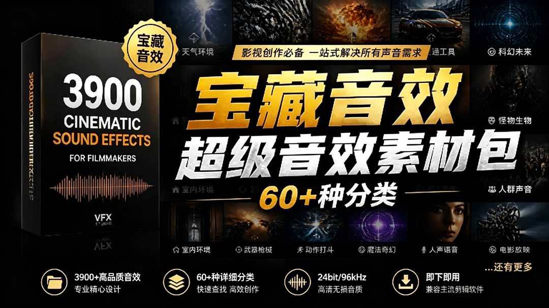 （18660期）宝藏音效合集包！60+多种音效分类，共计3900个，分类清晰，全中文分类，高品质剪辑音效素材包-翌晨科技网