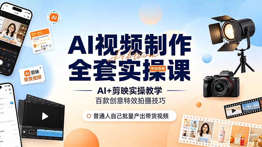 （19200期）AI视频制作全套实操课，多款AI工具搭配剪映教学，百种特效运镜拍摄实操，抖音账号带货运营全覆盖-翌晨科技网