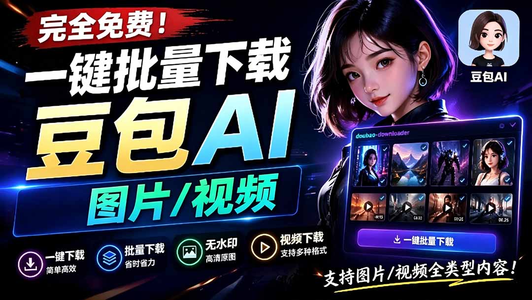 （19107期）Github最新发布！一键批量下载豆包AI无水印图片/视频，简单易用，自动解析提示词，doubao-downloader-翌晨科技网