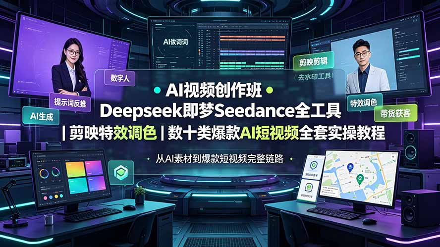 （19454期）AI视频创作班◆Deepseek即梦Seedance全工具｜剪映特效调色｜数十类爆款AI短视频全套实操教程-翌晨科技网