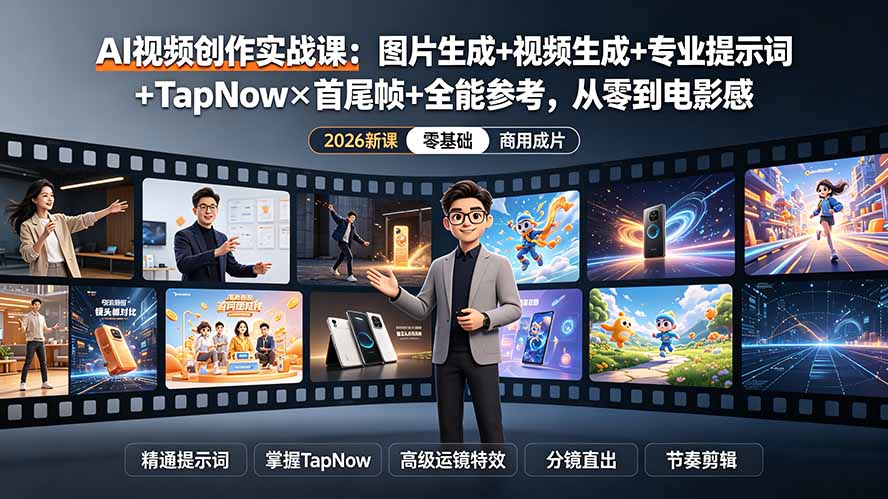 （19383期）AI视频创作实战课：图片生成+视频生成+专业提示词+TapNow×首尾帧+全能参考，从零到电影感成片-翌晨科技网