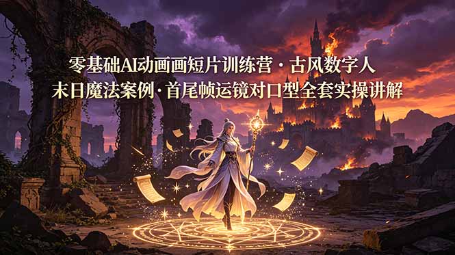（19078期）零基础AI动画短片训练营，古风数字人末日魔法案例，首尾帧运镜对口型全套实操讲解-翌晨科技网