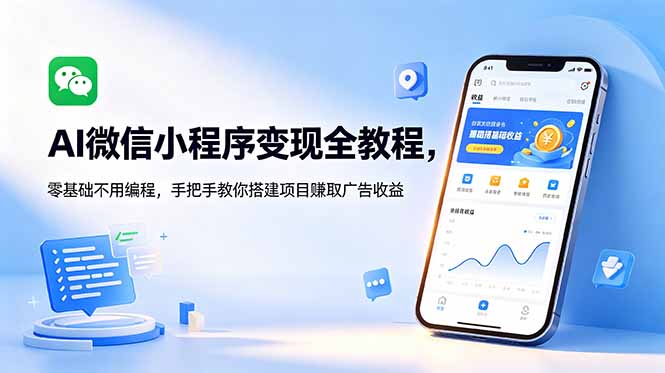 （18773期）AI微信小程序变现全教程，零基础不用编程，手把手教你搭建项目赚取广告收益-翌晨科技网
