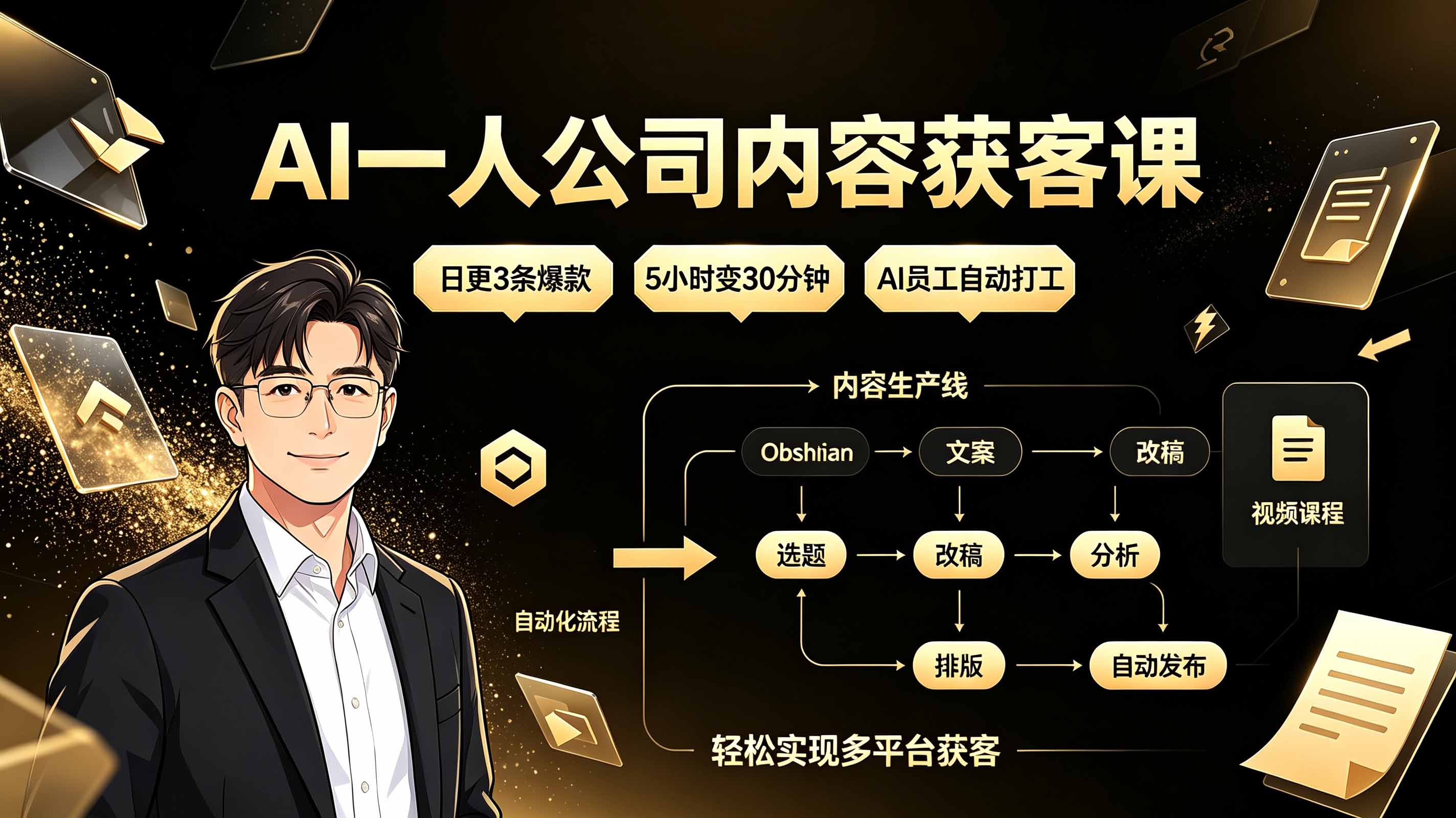 （19387期）AI一人公司内容获客课：日更3条爆款×5小时变30分钟×AI员工自动打工，轻松实现多平台获客-翌晨科技网