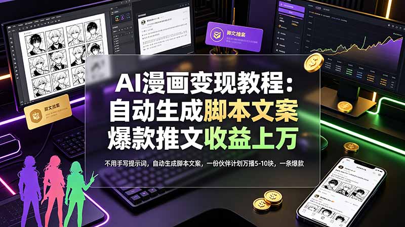 （19170期）AI漫画变现教程：不用手写提示词，自动生成脚本文案，一份伙伴计划万播5-10块，一条爆款推文收益上万-翌晨科技网