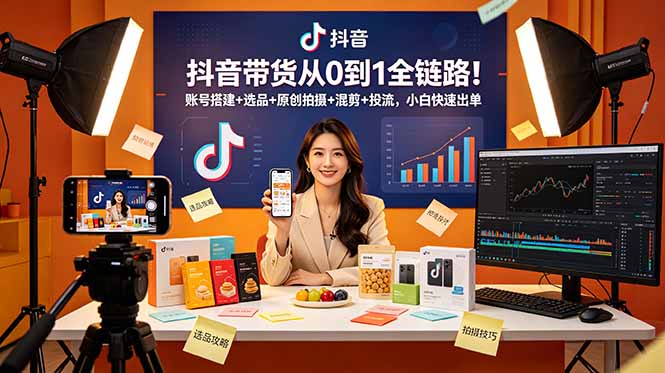 （18963期）抖音带货从0到1全链路！账号搭建+选品+原创拍摄+混剪+投流，小白快速出单-翌晨科技网