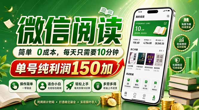 （18372期）最新微信阅读，每日10分钟，单号利润150+，可批量放大操作，简单0成本-翌晨科技网