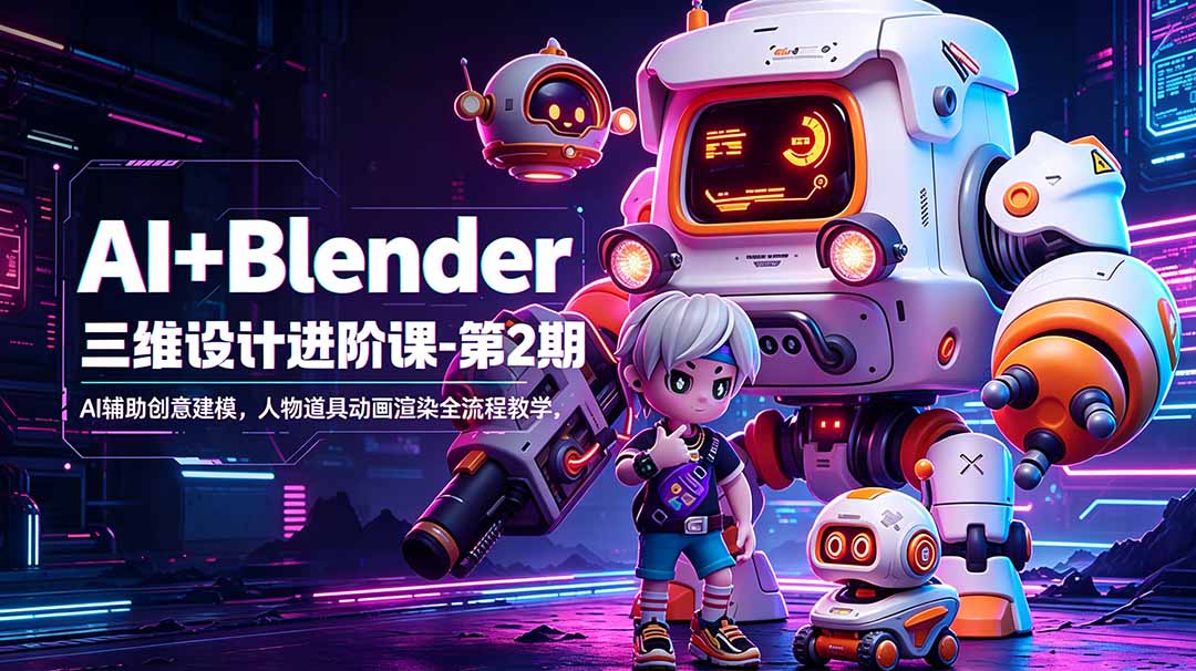 （18586期）AI+Blender三维设计进阶课-第2期：AI辅助创意建模，人物道具动画渲染全流程教学-翌晨科技网