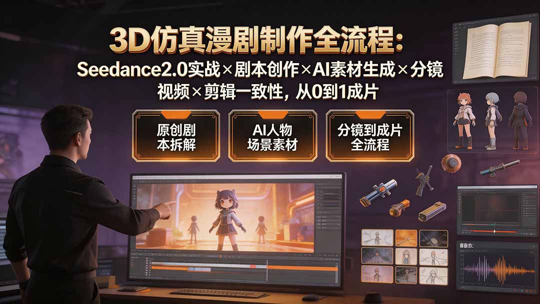 （19341期）3D仿真漫剧制作全流程：Seedance2.0实战×剧本创作×AI素材生成×分镜视频×剪辑一致性，从0到1成片-翌晨科技网