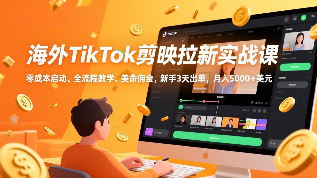 （17340期）海外TikTok剪映拉新实战课，零成本启动、全流程教学、美金佣金，新手3天出单，月入5000+美元-翌晨科技网