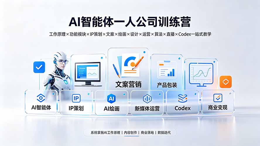 （19502期）AI智能体一人公司训练营：工作原理×功能模块×IP策划×文案×绘画×设计×运营×算法×直播×Codex一站式教学-翌晨科技网