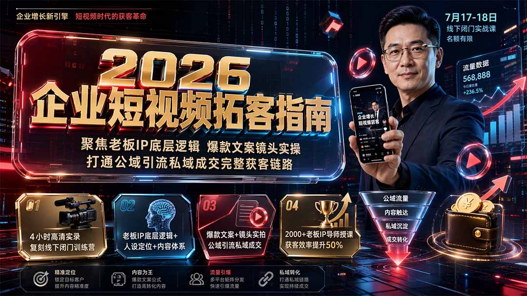 （19667期）2026企业短视频拓客指南：聚焦老板IP底层逻辑，爆款文案镜头实操，打通公域引流私域成交完整获客链路-翌晨科技网