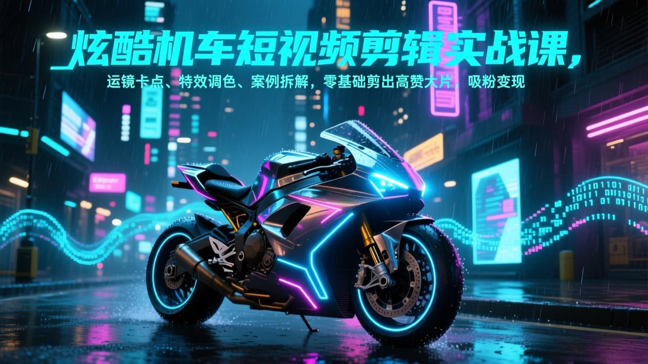 （17304期）炫酷机车短视频剪辑实战课，运镜卡点、特效调色、案例拆解，零基础剪出高赞大片，吸粉变现-翌晨科技网