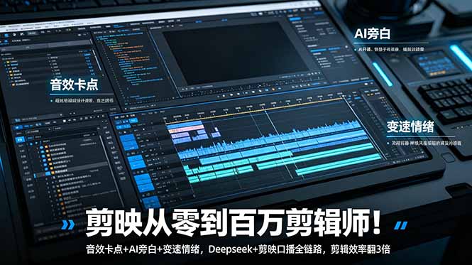 （18867期）剪映从零到百万剪辑师！音效卡点+AI旁白+变速情绪，Deepseek+剪映口播全链路，剪辑效率翻3倍-翌晨科技网
