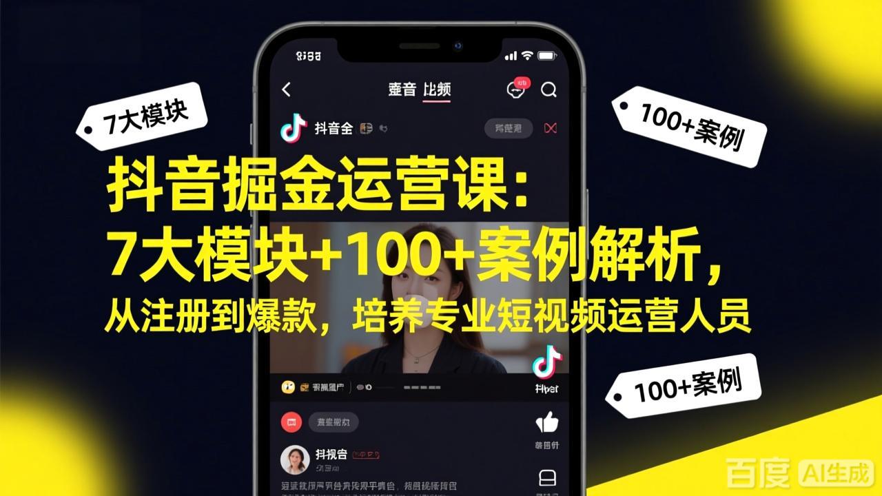 （17573期）抖音掘金运营课：7大模块+100+案例解析，从注册到爆款，培养专业短视频运营人员-翌晨科技网