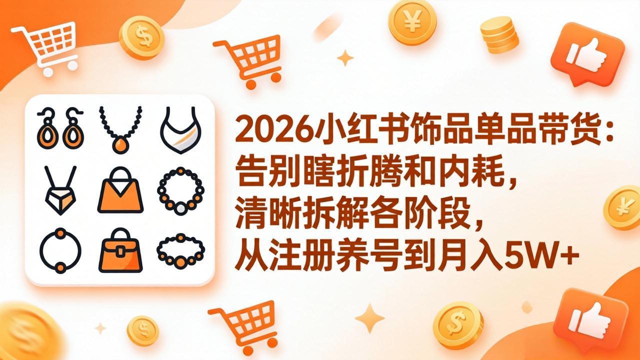 （17861期）2026小红书饰品单品带货：告别瞎折腾和内耗，清晰拆解各阶段，从注册养号到月入5W+-翌晨科技网