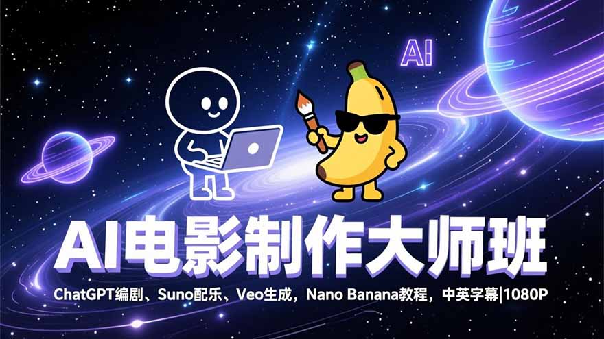 （17011期）AI电影制作大师班：ChatGPT编剧、Suno配乐、Veo生成，Nano Banana教程，中英字幕|1080P-翌晨科技网