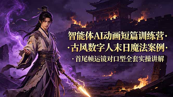 （19114期）智能体AI动画短篇训练营-更新，古风数字人末日魔法案例，首尾帧运镜对口型全套实操讲解-翌晨科技网